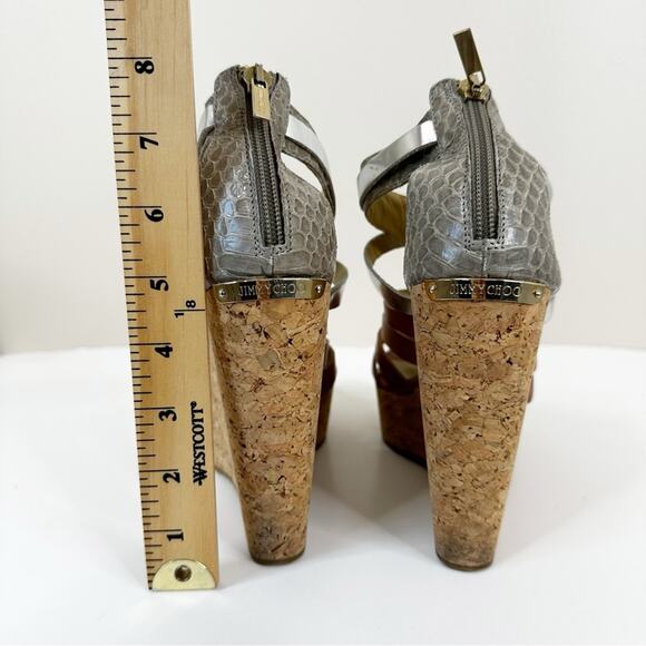 Jimmy Choo Sandals Womens 38.5/ US 8.5 Cork Wedge Leather Gladiator - Picture 11 of 12
